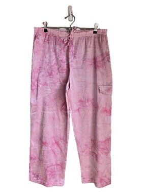 Shiny Satiny Soft Pink & White Tie Dye Pajama Pants Bottoms Girl's Large 12-14